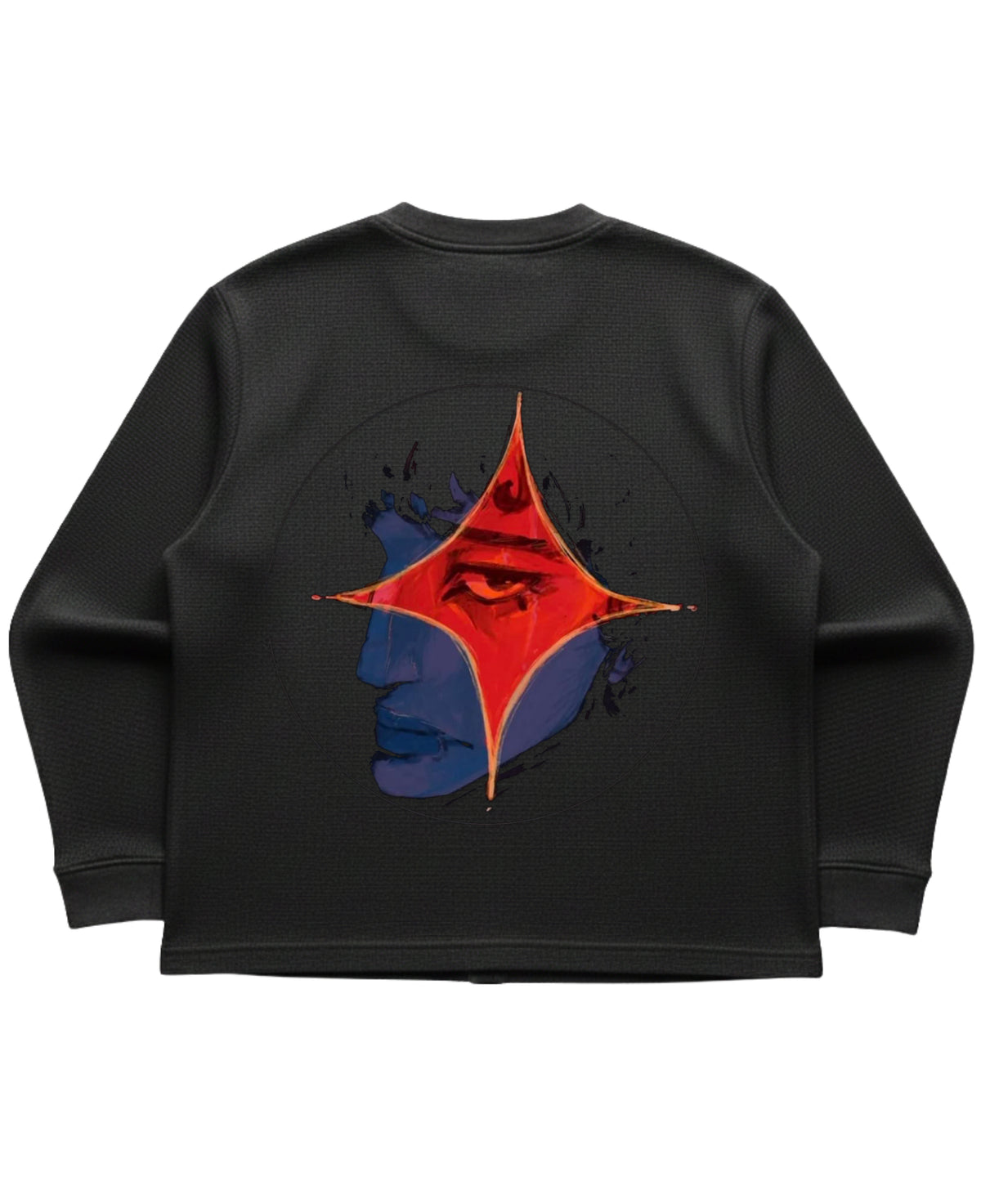 Black waffle knit oversized full-sleeve Back Design