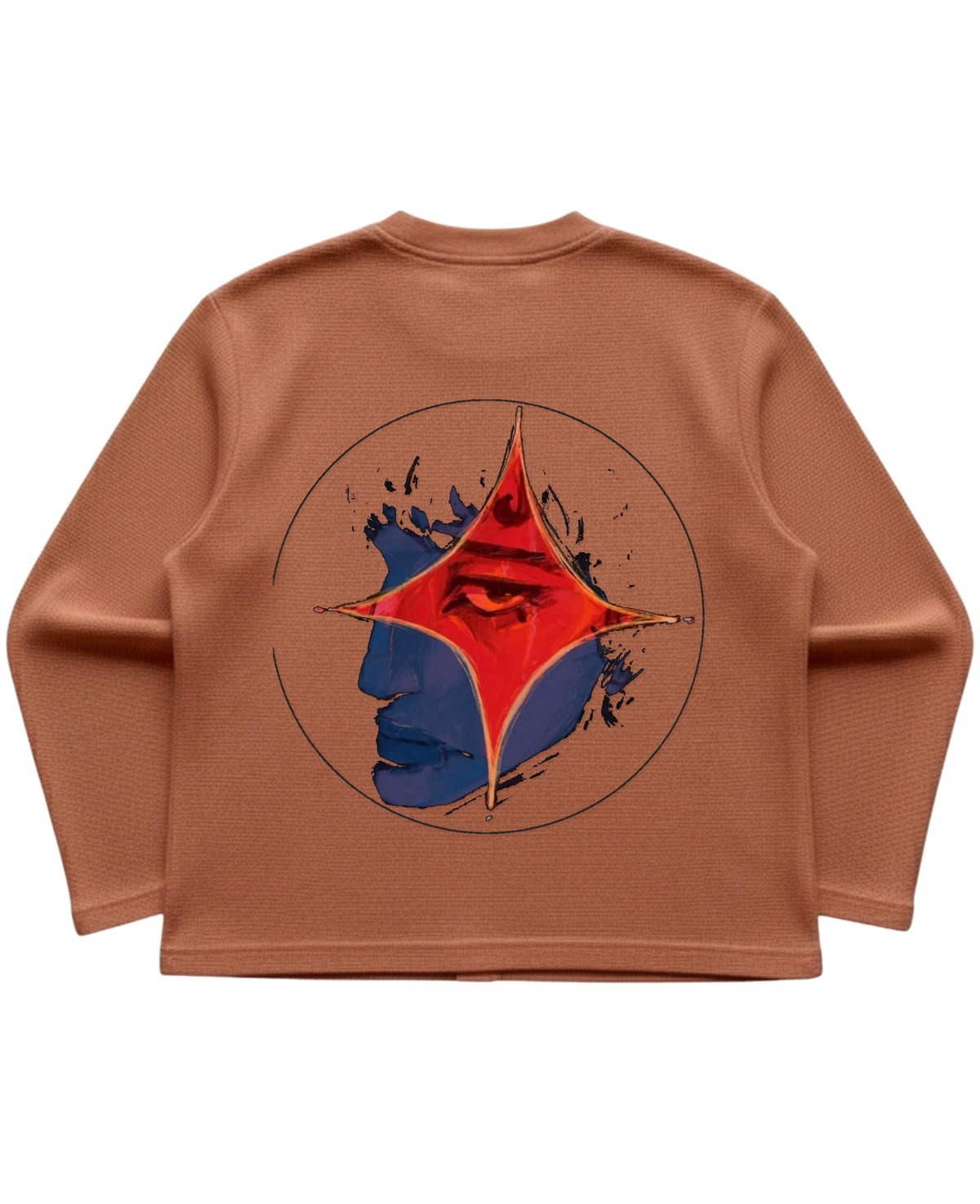 Brown waffle knit oversized full-sleeve Back Design