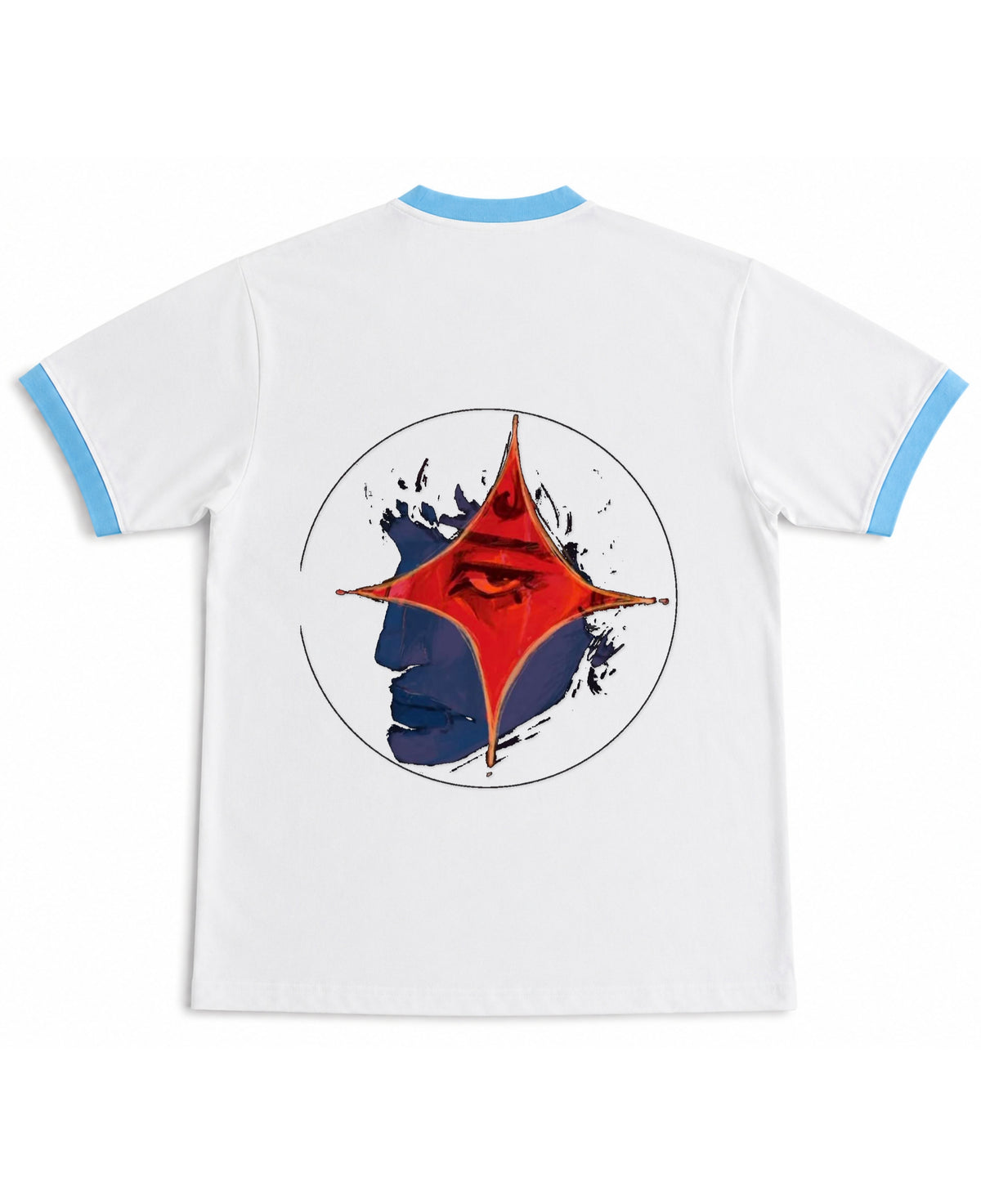 White & Sky Blue Ringer tee Back Design