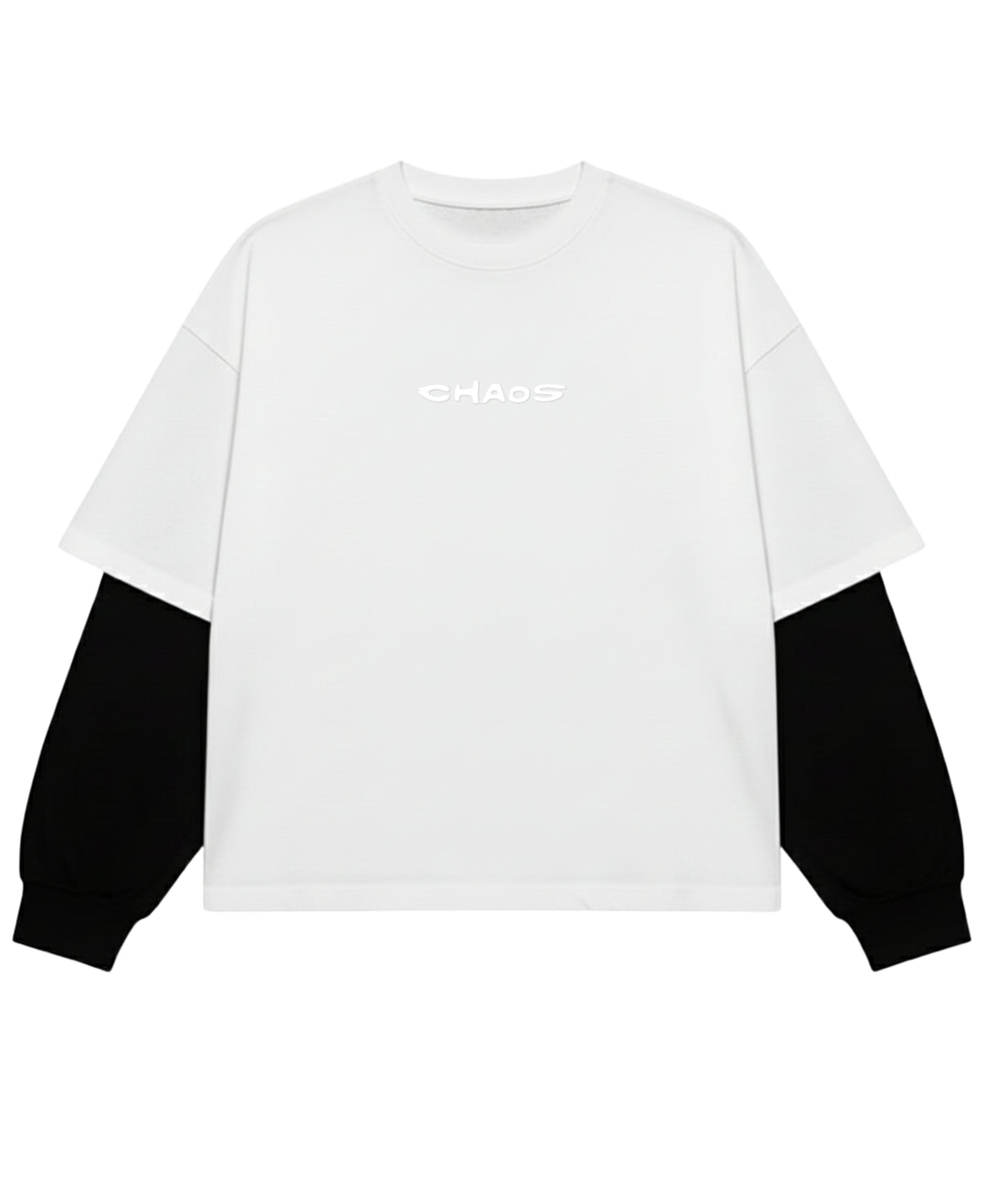 White With Black Sleeve Oversized Tee Front Design