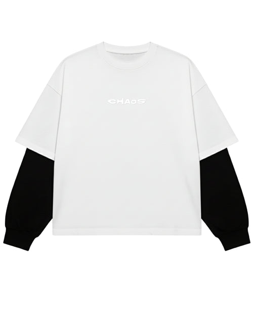 White With Black Sleeve Oversized Tee Front Design
