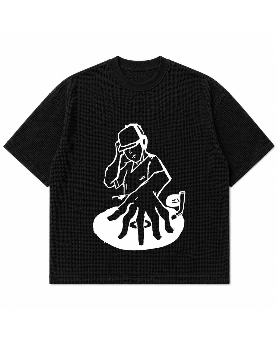 Black waffle boxy fit Front Design