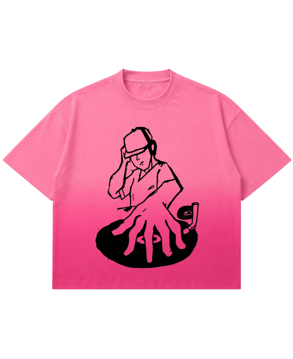 Pink Sunfade Ombré Wash Boxy Fit T-shirt Front Design