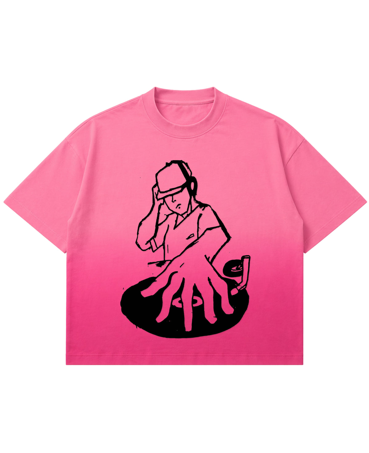 Pink Sunfade Ombré Wash Boxy Fit T-shirt Front Design