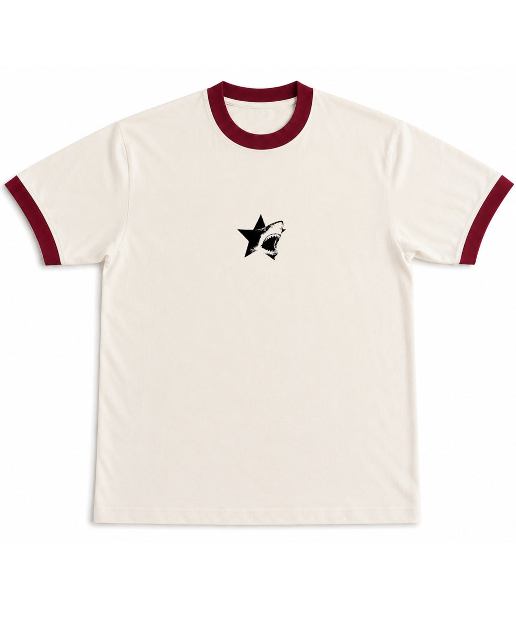 Off White & Maroon Ringer tee Front Design