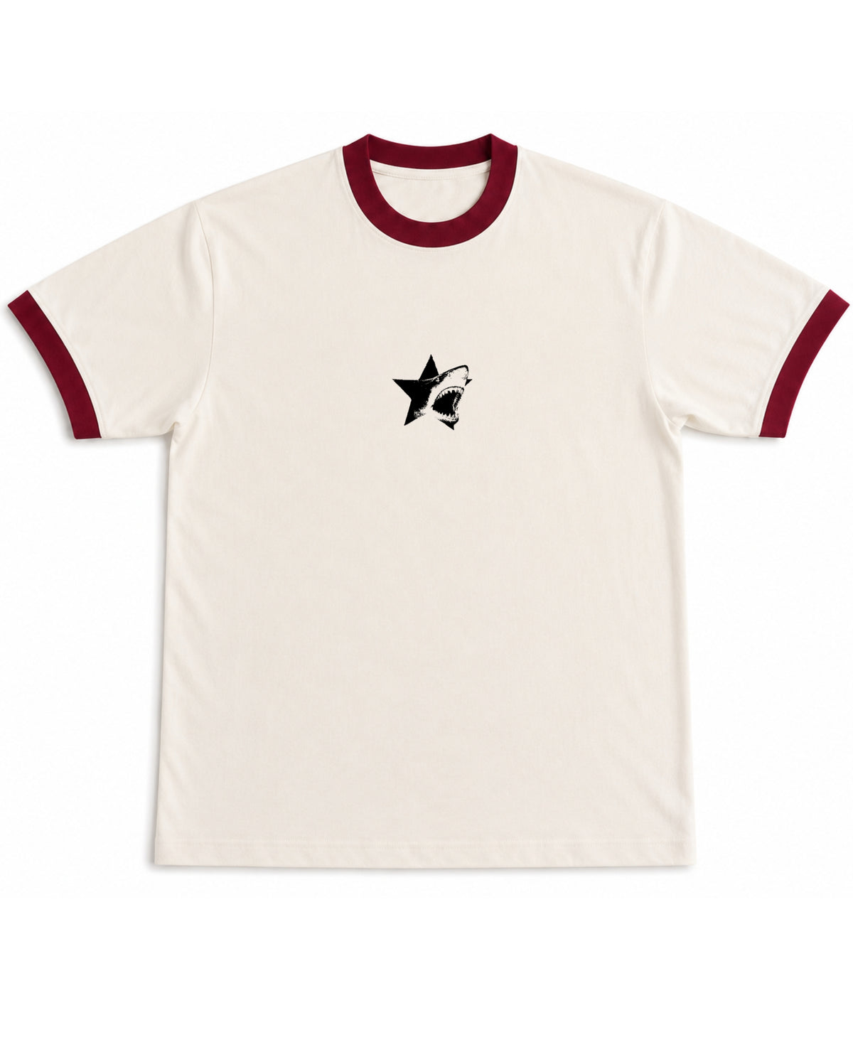 Off White & Maroon Ringer tee Front Design