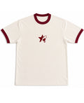 Off White & Maroon Ringer tee Front Design