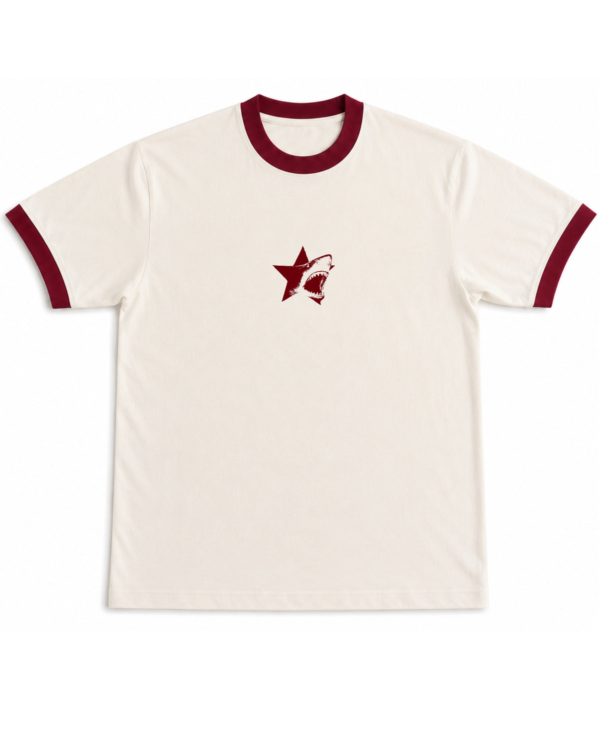 Off White & Maroon Ringer tee Front Design