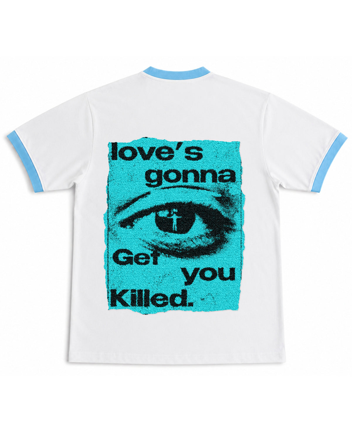 White & Sky Blue Ringer tee Back Design