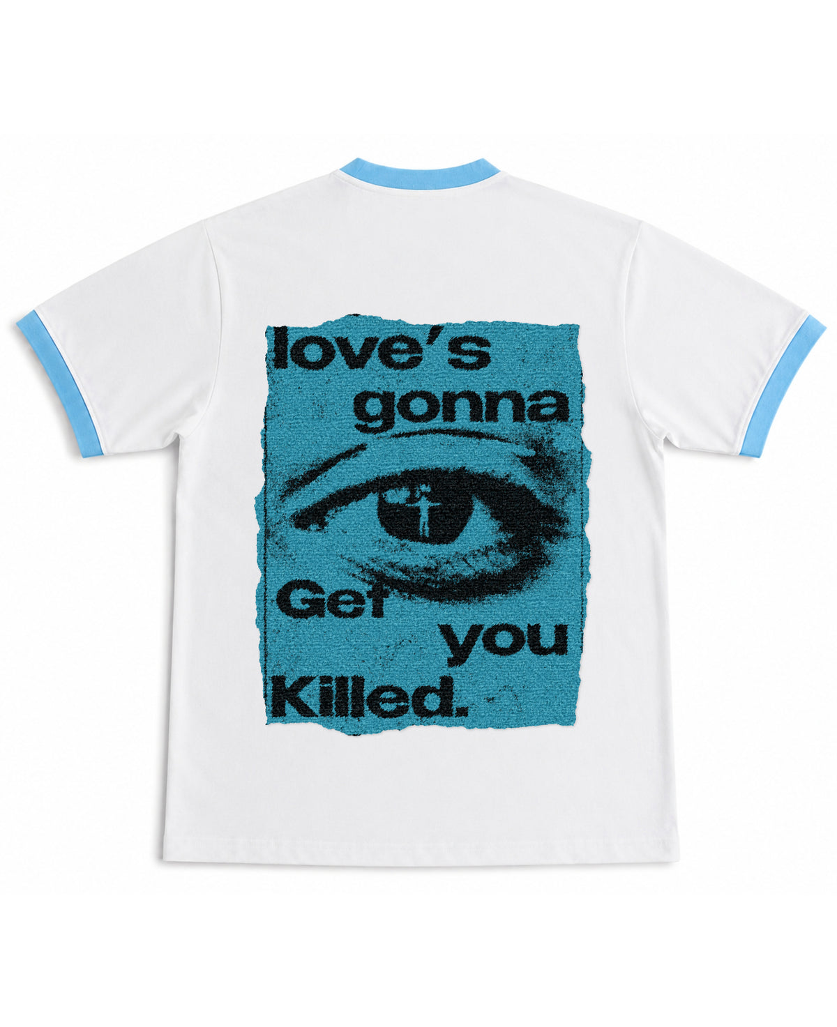 White & Sky Blue Ringer tee Back Design
