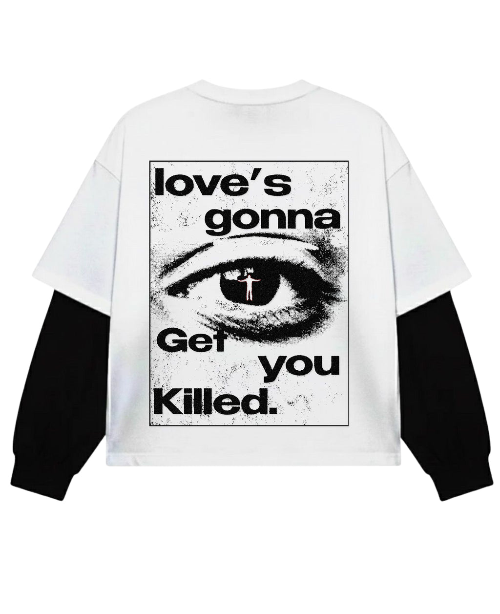 White With Black Sleeve Oversized Tee Back Design