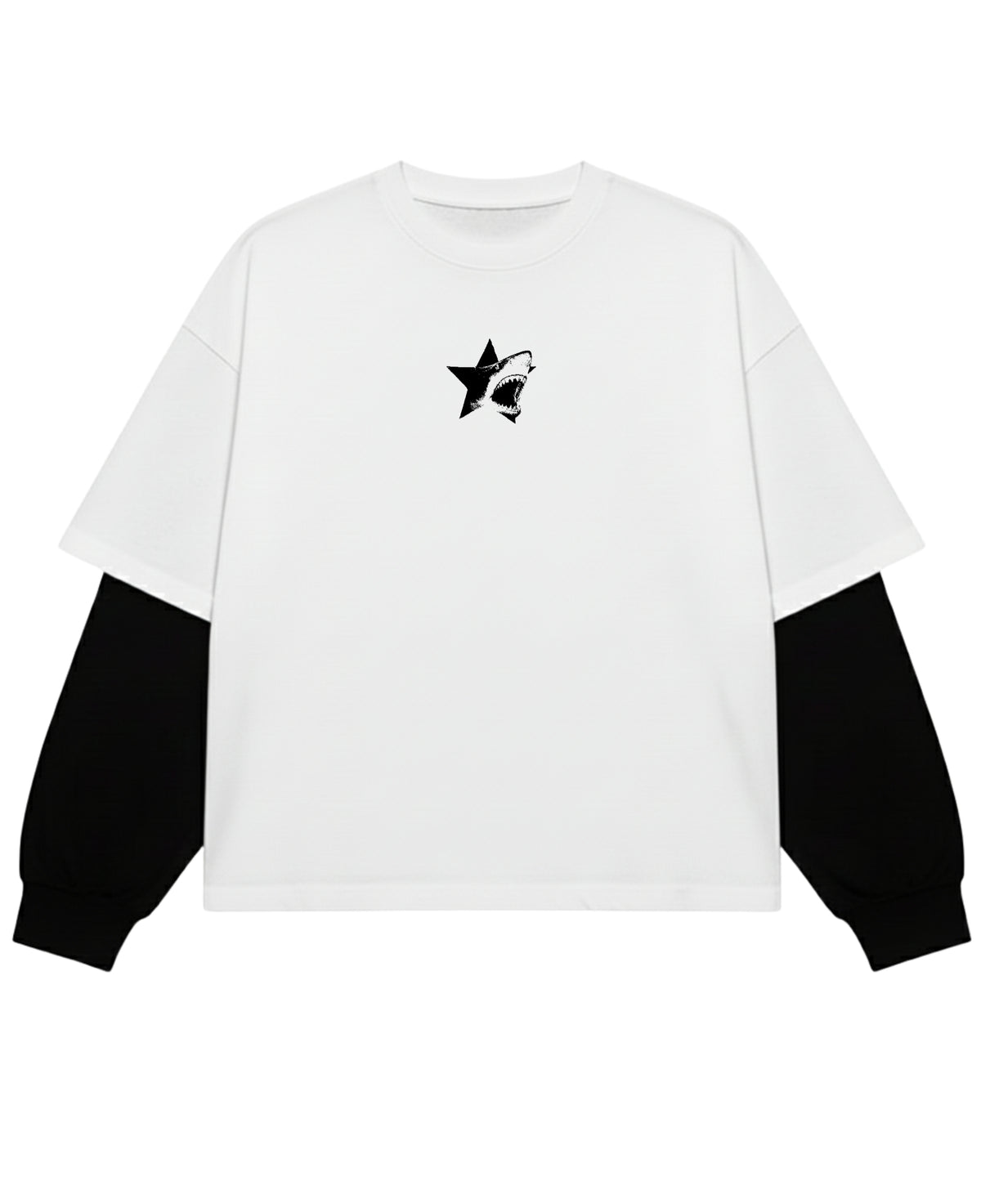 White With Black Sleeve Oversized Tee Front Design