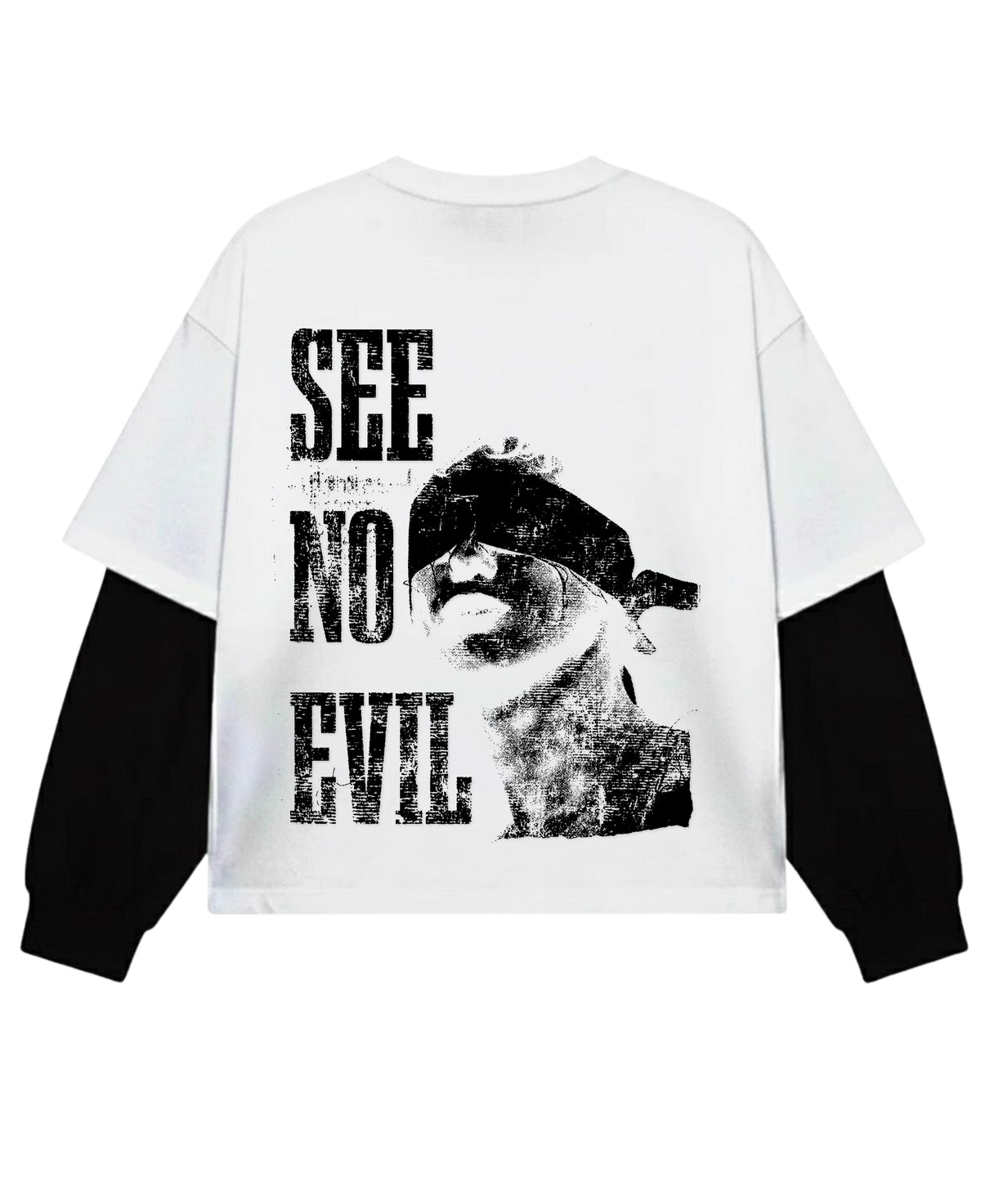 White With Black Sleeve Oversized Tee Back Design