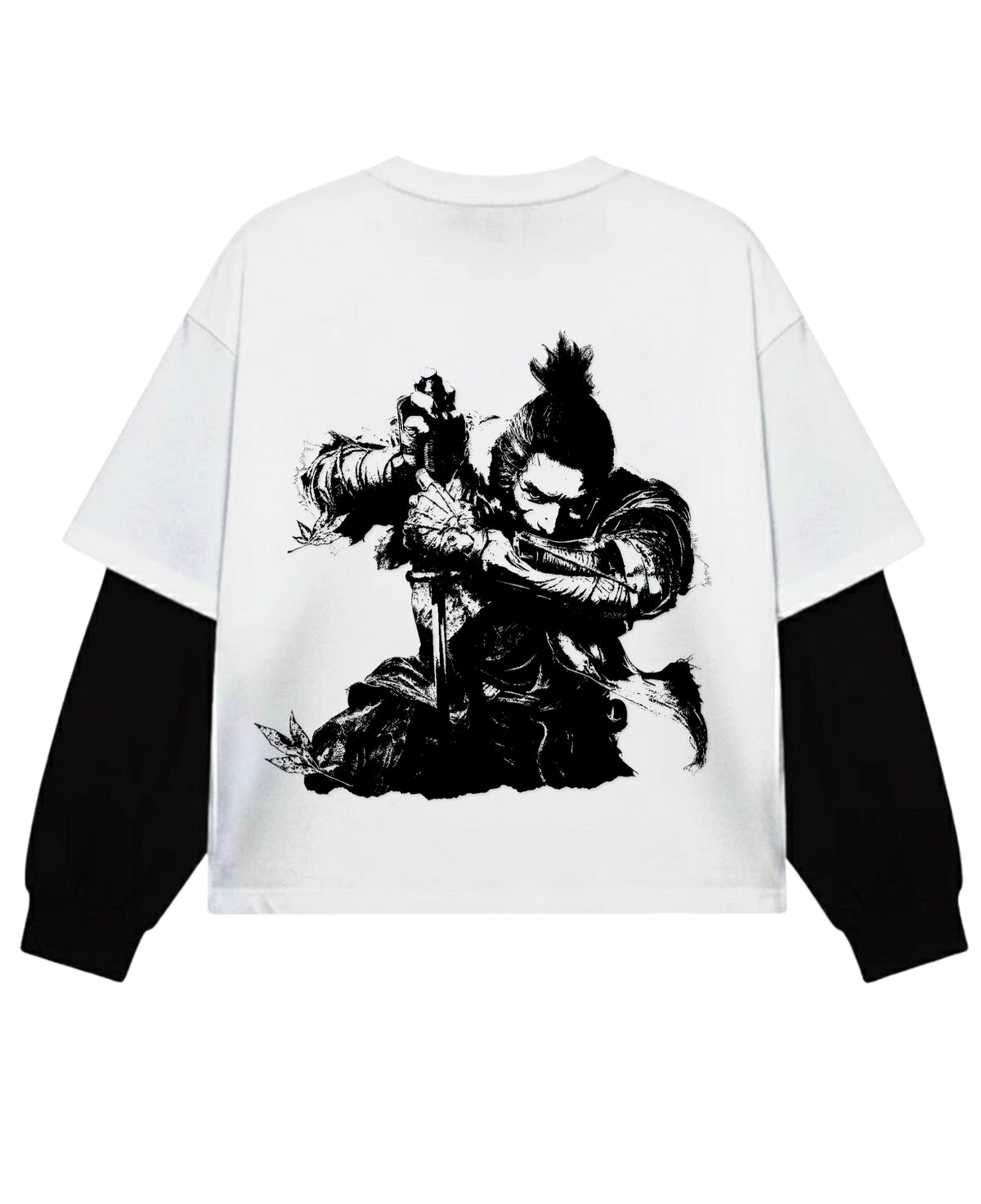 White With Black Sleeve Oversized Tee Back Design