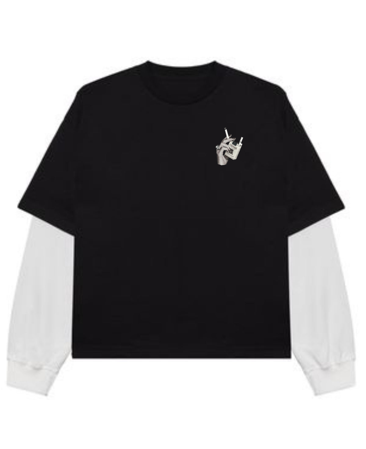 Black With White Sleeve Oversized Tee Front Design