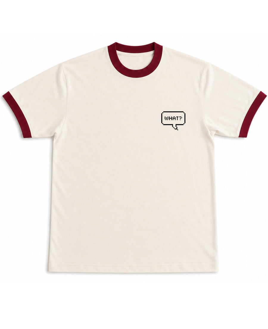 Off White & Maroon Ringer tee Front Design