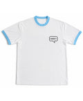 White & Sky Blue Ringer tee Front Design