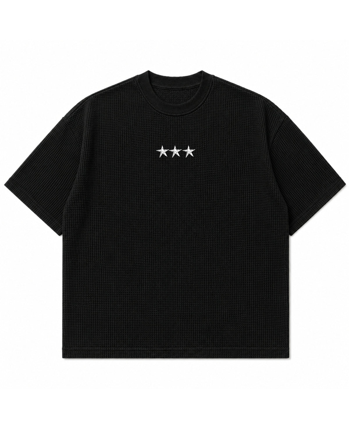 Black waffle boxy fit Front Design