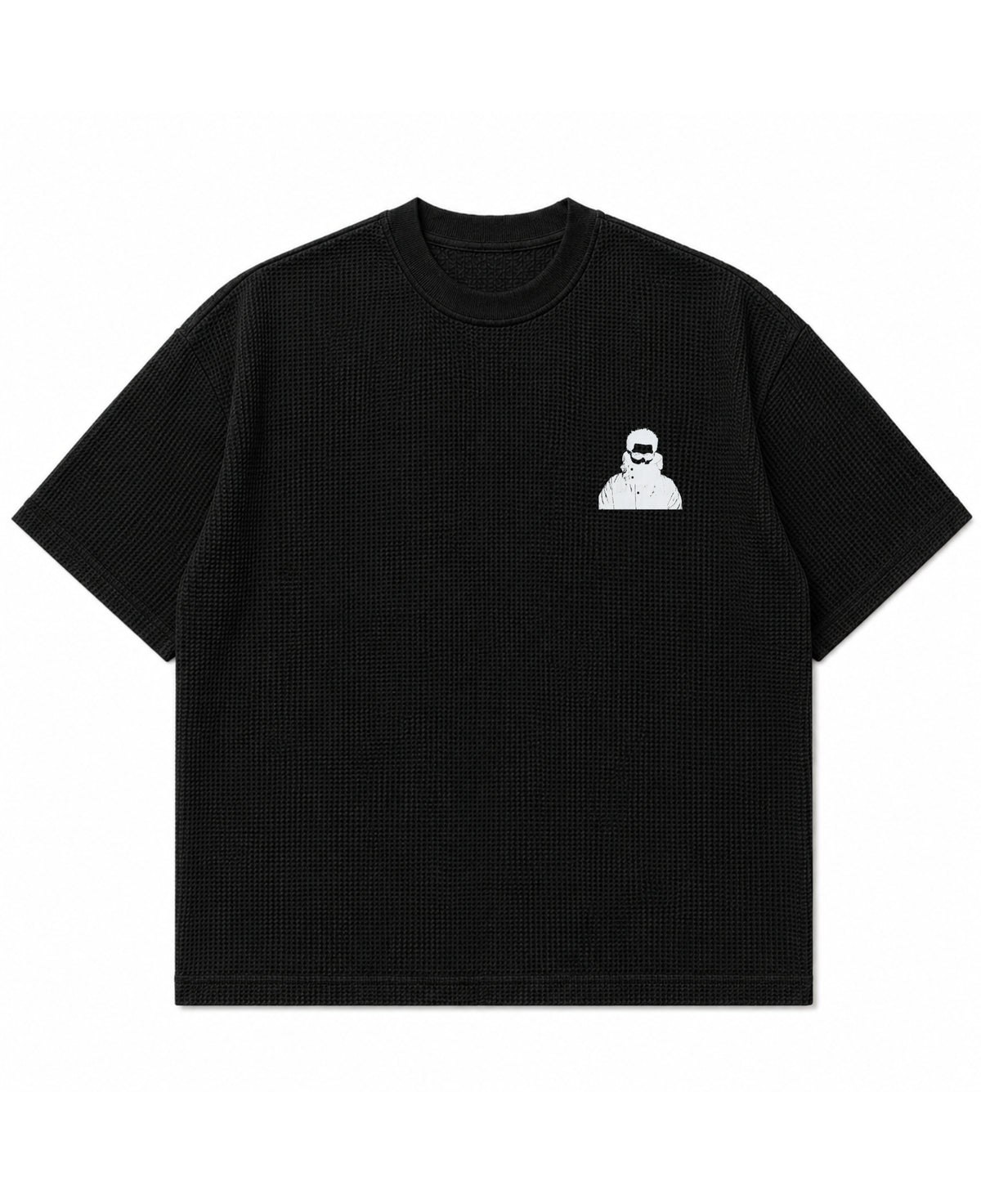 Black waffle boxy fit Front Design