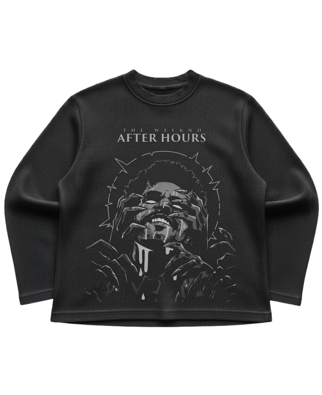 Black waffle knit oversized full-sleeve Front Design
