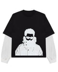Black With White Sleeve Oversized Tee Front Design