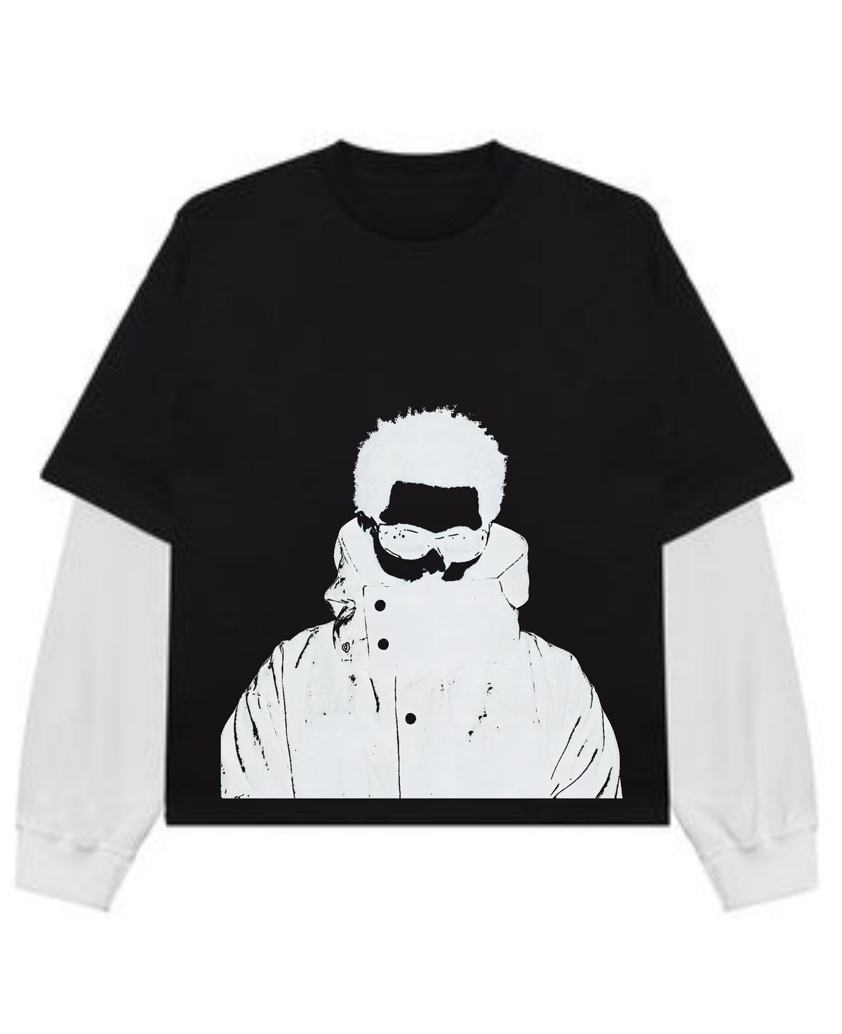 Black With White Sleeve Oversized Tee Front Design