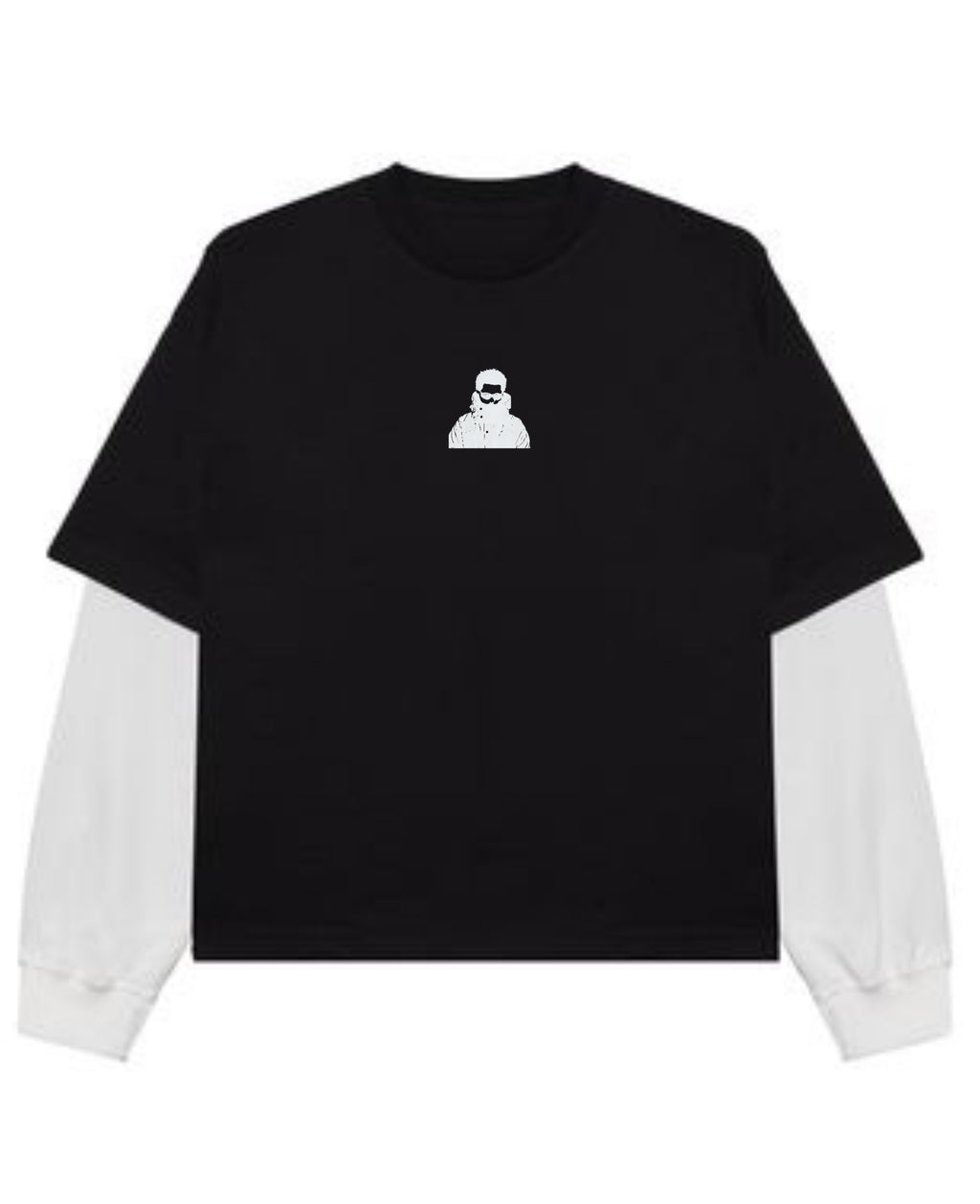 Black With White Sleeve Oversized Tee Front Design