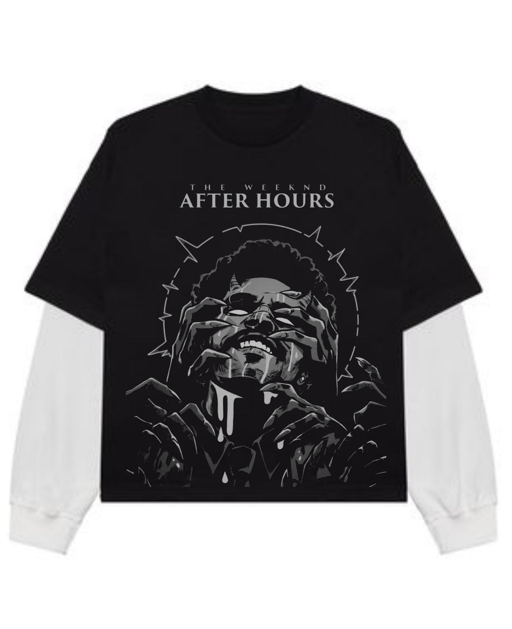 Black With White Sleeve Oversized Tee Front Design