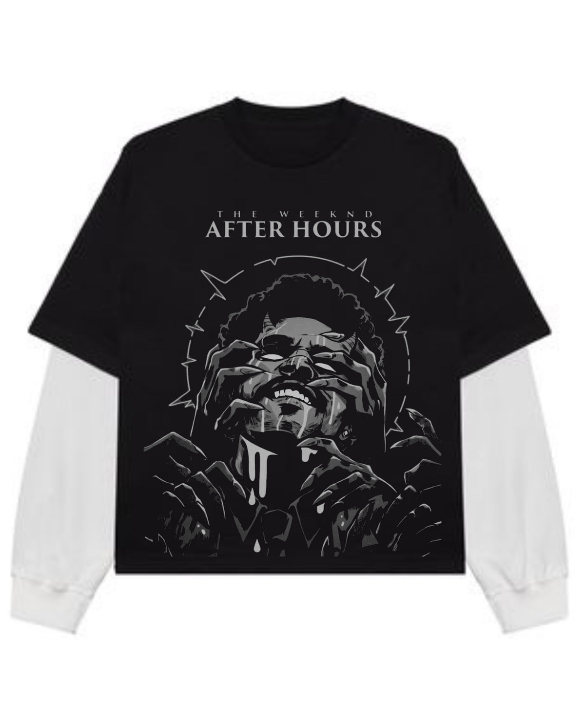 Black With White Sleeve Oversized Tee Front Design