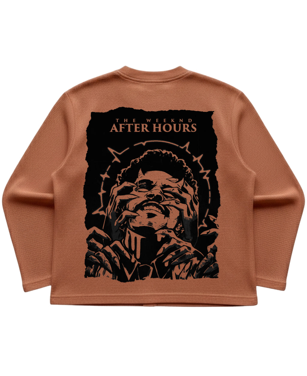 Brown waffle knit oversized full-sleeve Back Design