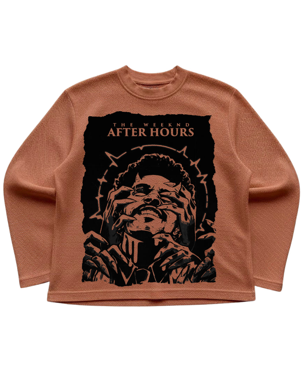Brown waffle knit oversized full-sleeve Front Design