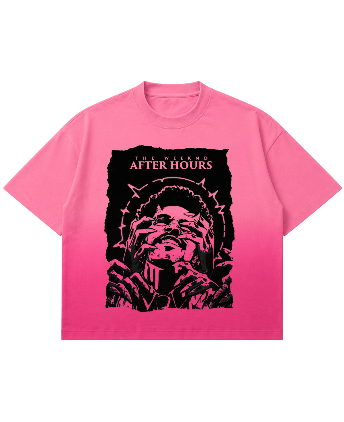 Pink Sunfade Ombré Wash Boxy Fit T-shirt Front Design