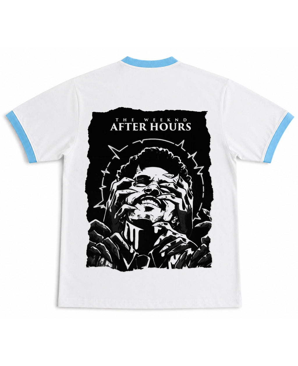 White & Sky Blue Ringer tee Back Design