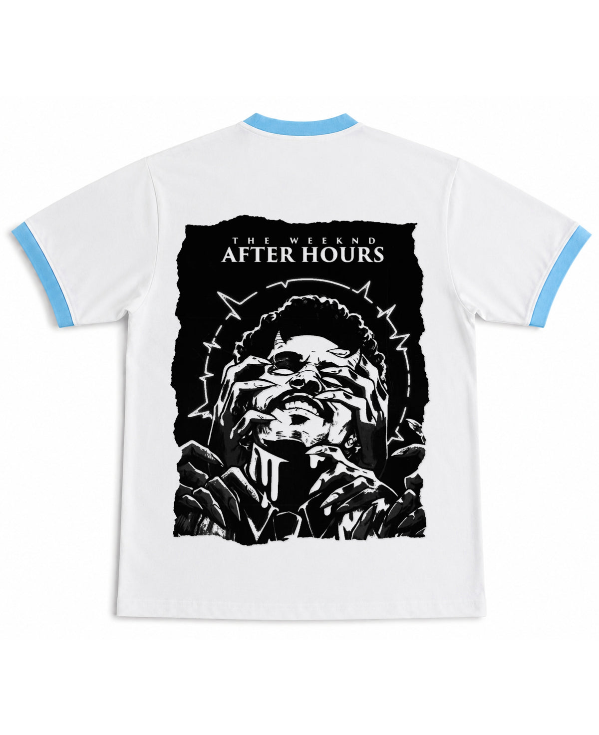 White & Sky Blue Ringer tee Back Design