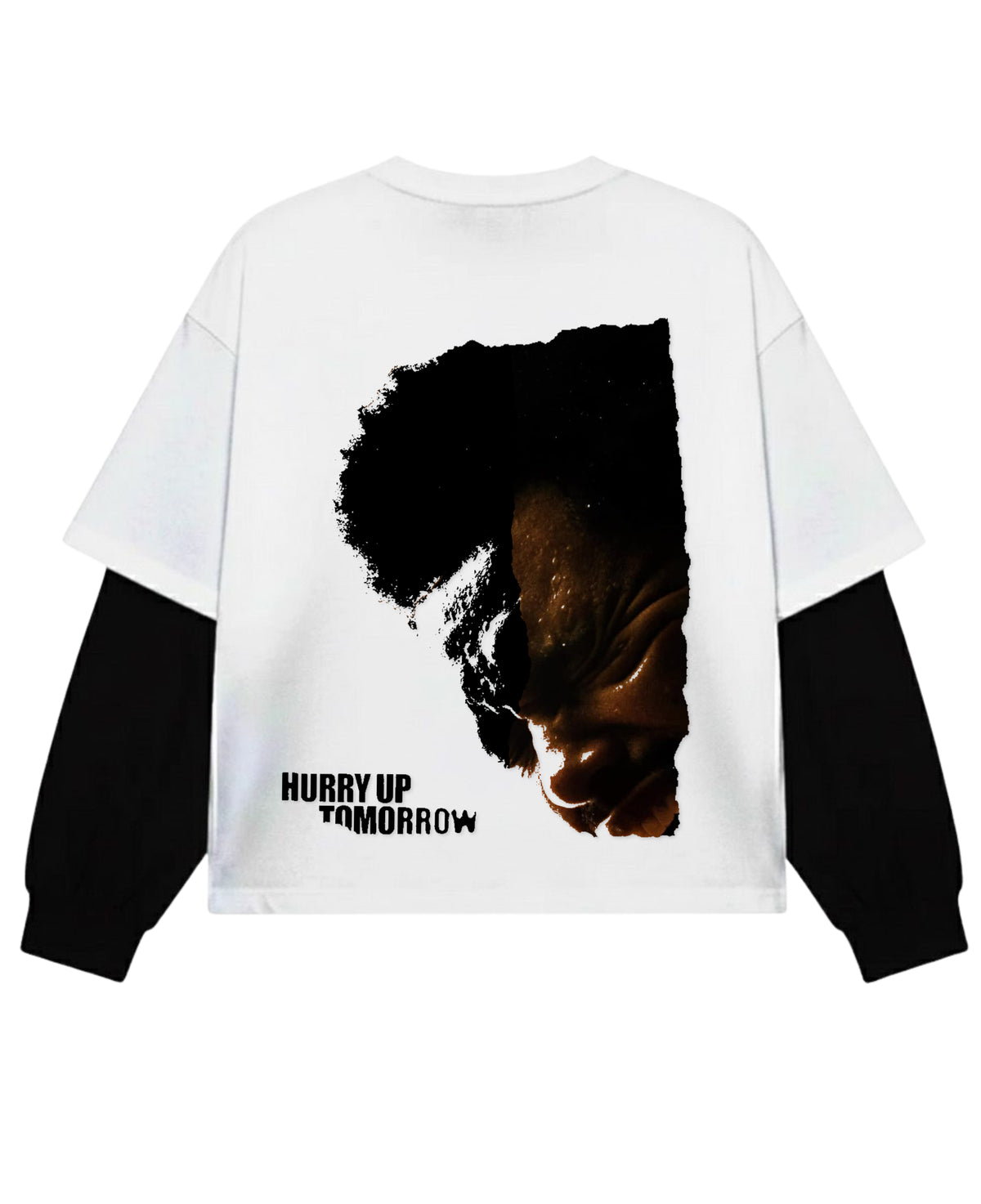 White With Black Sleeve Oversized Tee Back Design