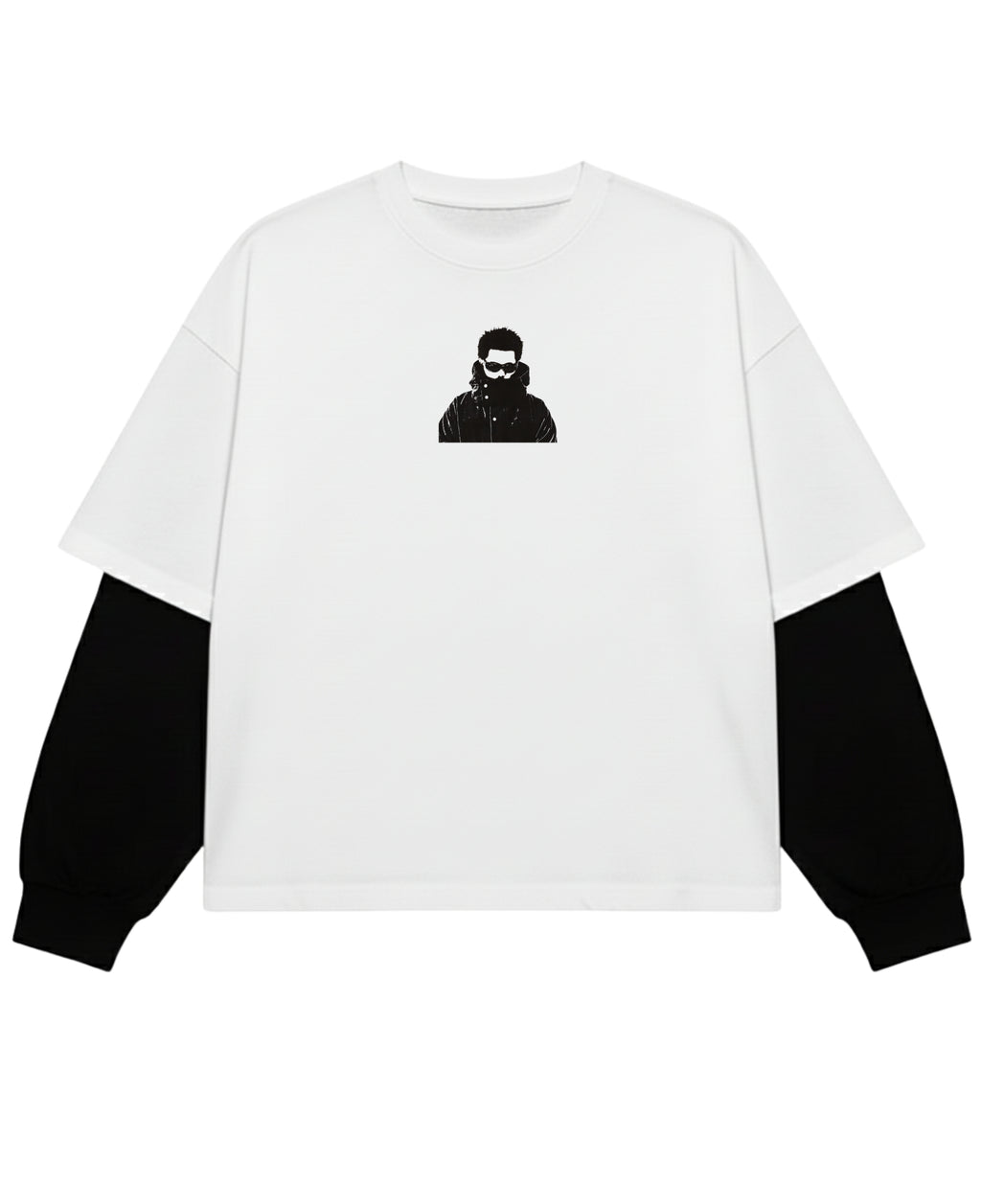 White With Black Sleeve Oversized Tee Front Design