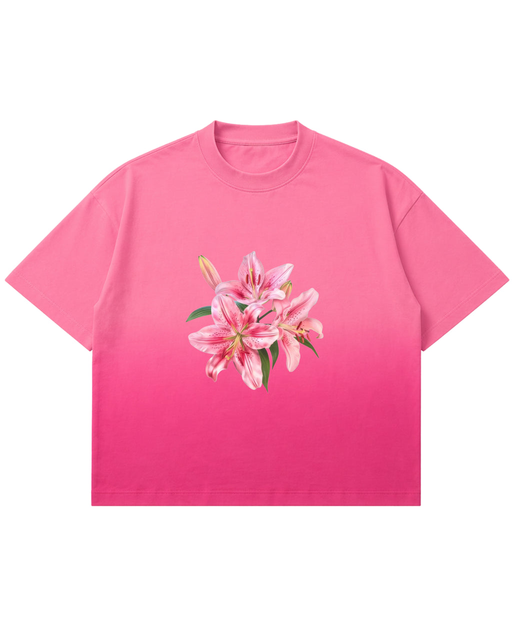Pink Sunfade Ombré Wash Boxy Fit T-shirt Front Design