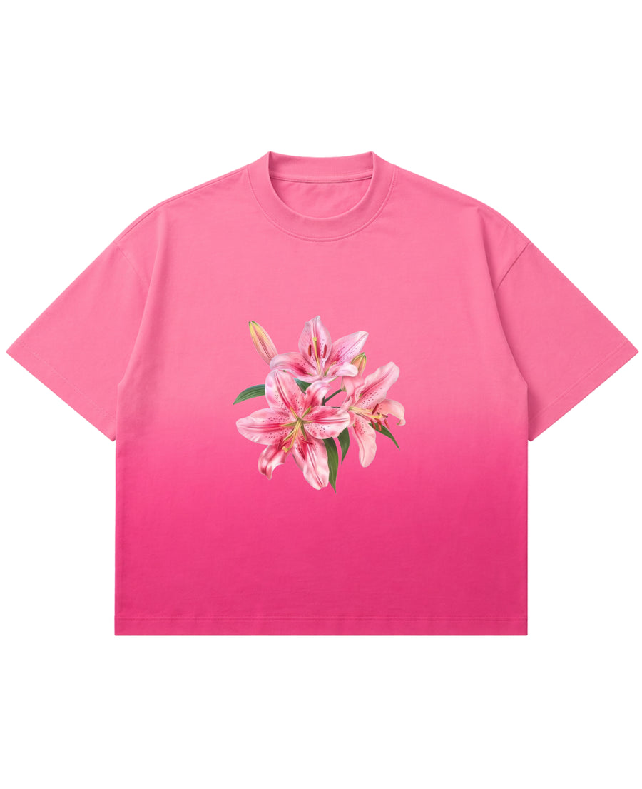 Pink Sunfade Ombré Wash Boxy Fit T-shirt Front Design