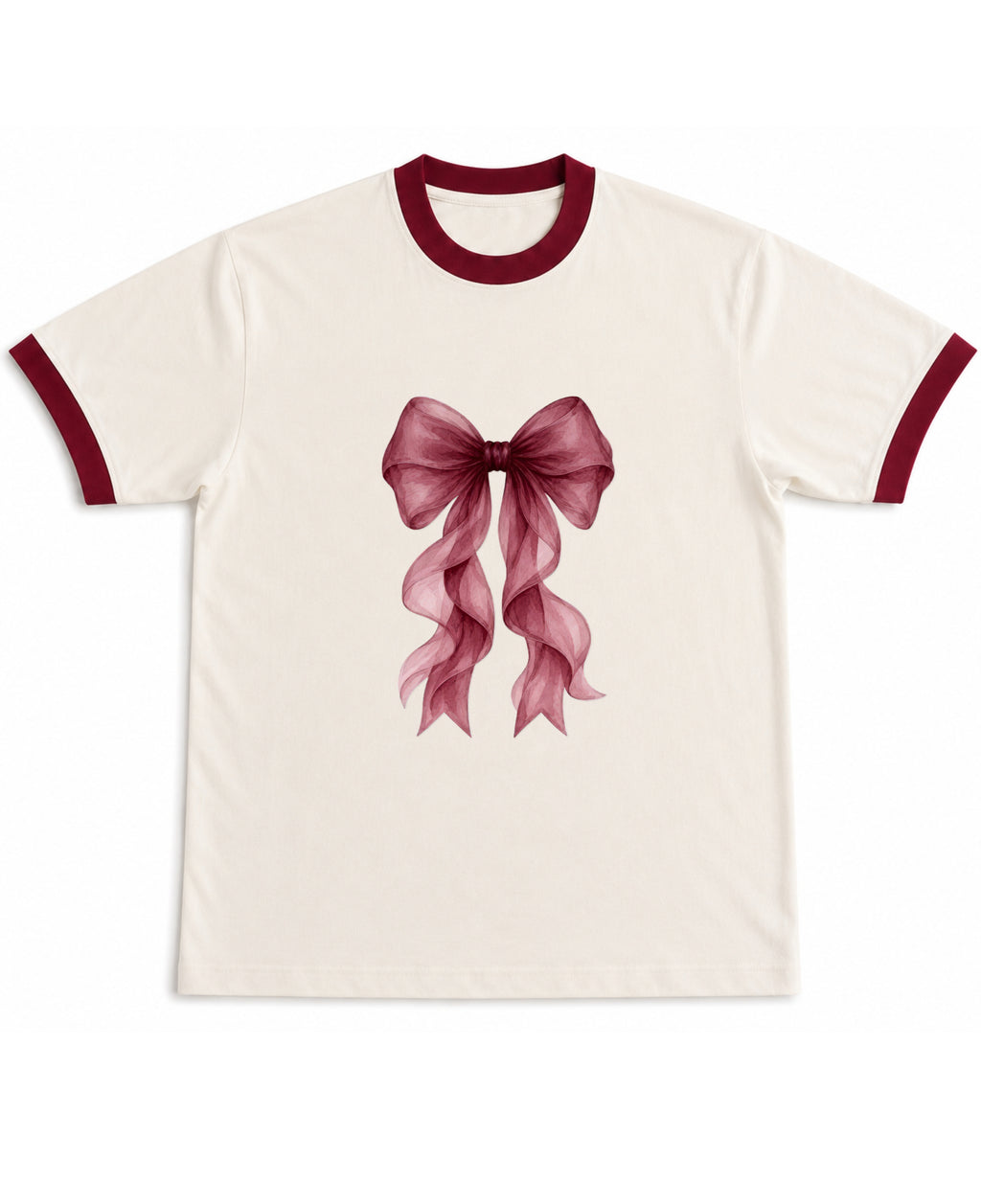 Off White & Maroon Ringer tee Front Design