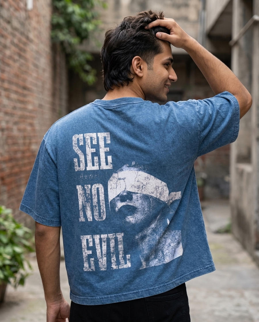 See No Evil - Denim Wash Boxy Fit Tee
